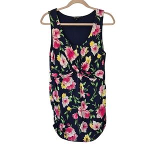 Stork & Babe Navy Blue Floral Print Sleeveless Maternity Top